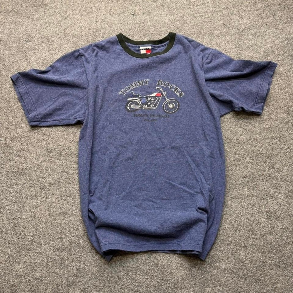 Vtg Tommy Hilfiger "Tommy rocks" biker shirt 90s size men's xl